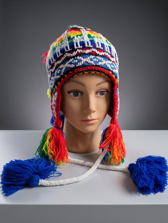 Accessories - Traditional Andean Chullo with Rhinestones and Rainbow Tassels